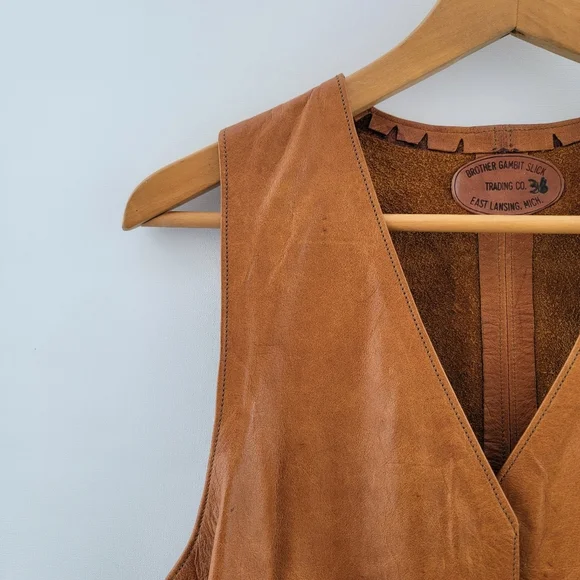 Brother Gambit Slick Vintage 70s Leather Vest Size Small Boho Western Southwest